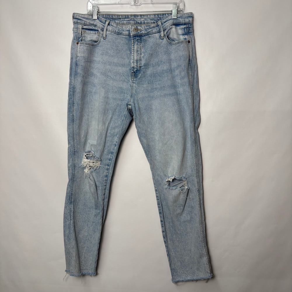 Old Navy Vintage Slim High Rise Distressed Raw Hem Jeans Light Wash Blue Size 14